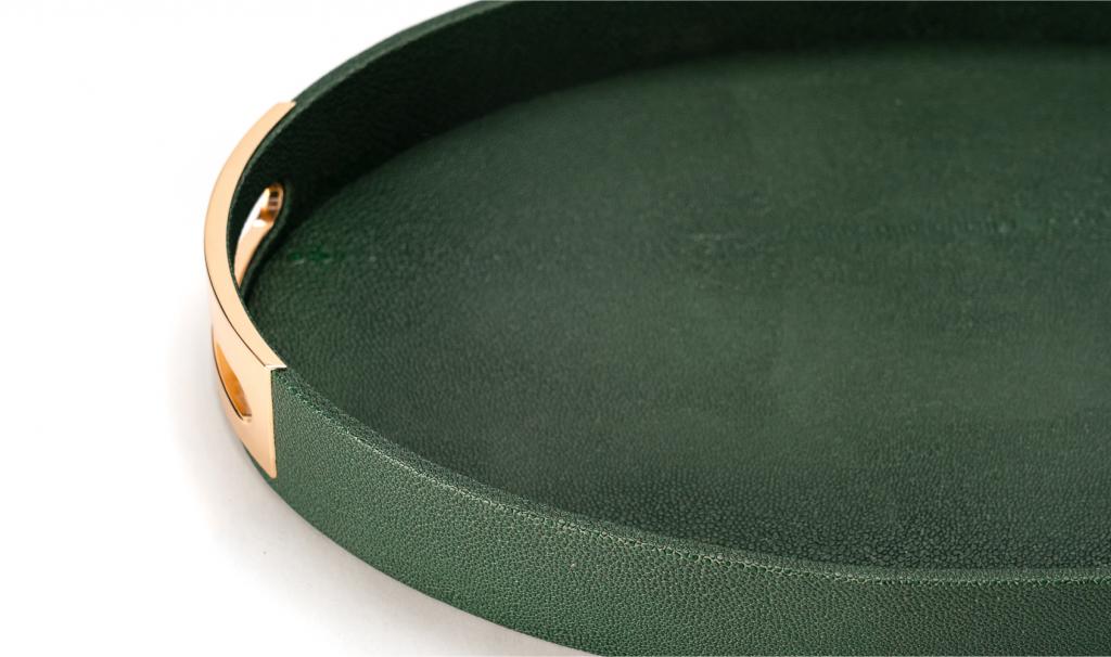 Fancy Green Oval Leathered Tray With Kol 3am w Antom bkher Phrase 1480g