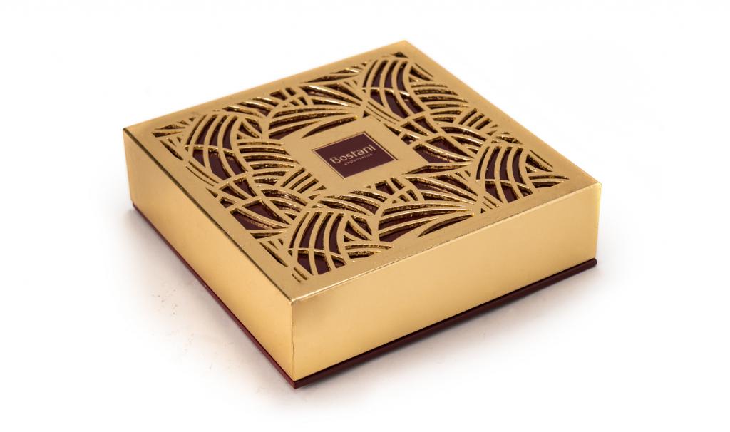 العلبة الذهبية لون بني مع عبارة حمداً على السلامة على الشوكولا 50 حبة 