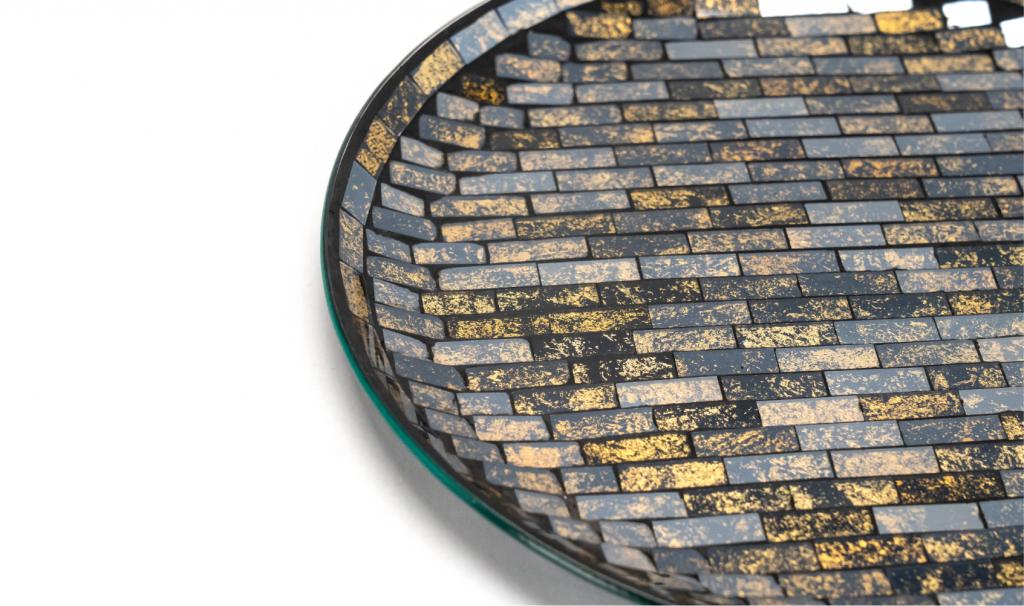 Congratulations Big Black And Gold Mosaic Round Glass Plate