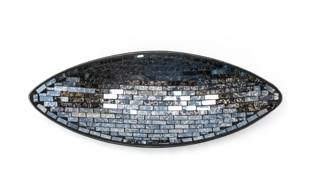 Big Black and Silver Mosaic Oval Glass Plate
