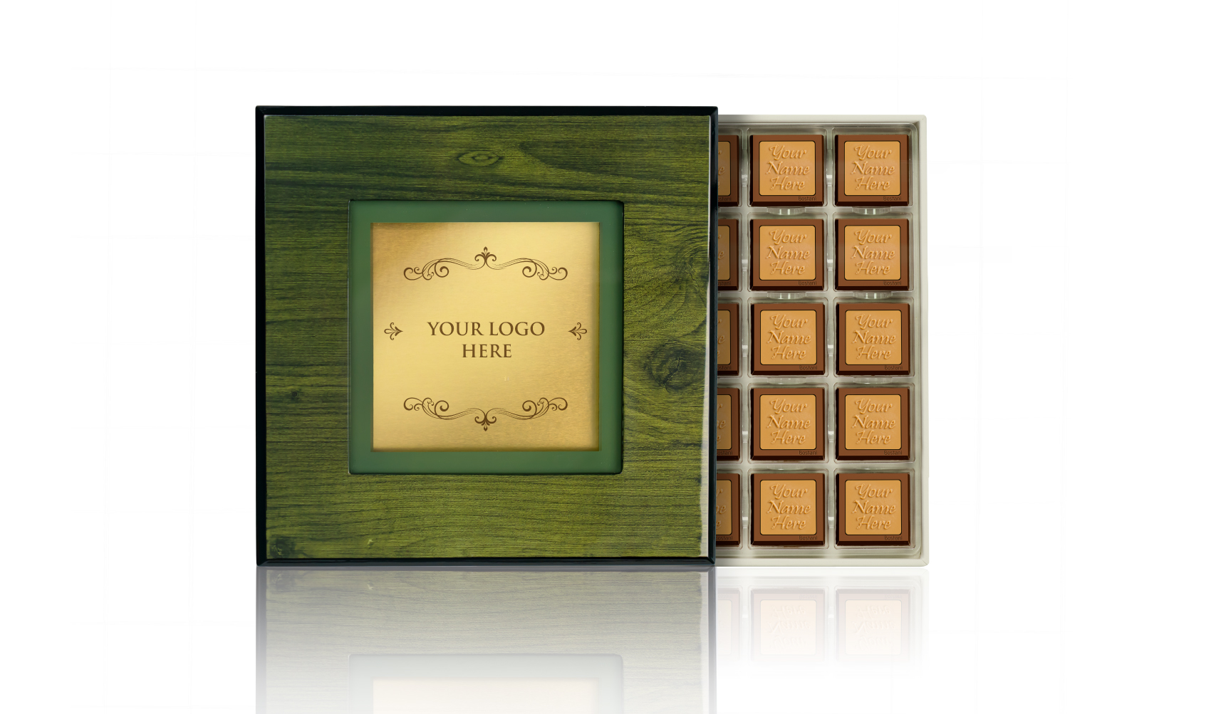 العلبة الخضراء الخشبية (50 قطعة شوكولا)