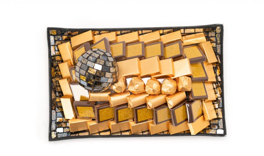 Get Well Soon Small Black And Gold Mosaic Rectangle Glass Plate