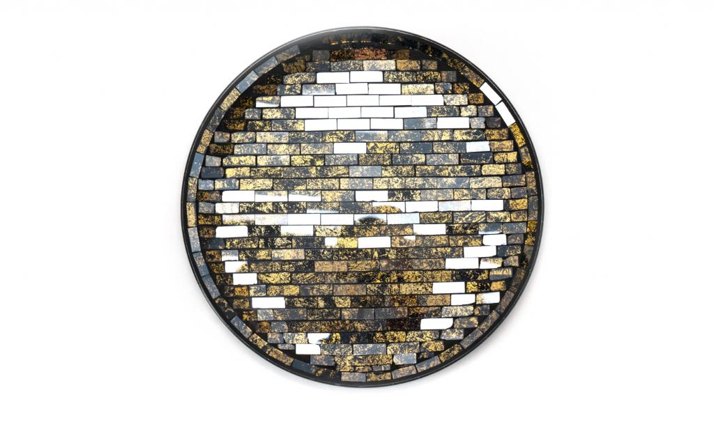 Congratulations Big Black And Gold Mosaic Round Glass Plate