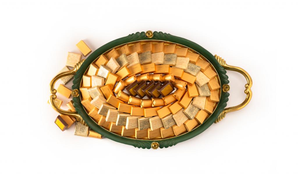 Fancy Green Mirror Dish With Eidkom Mobarak Phrase 1470g