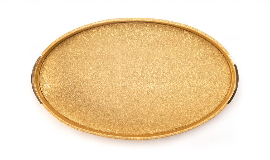Fancy Gold Oval Leathered Tray With Kol 3am w Antom bkher Phrase 2190g