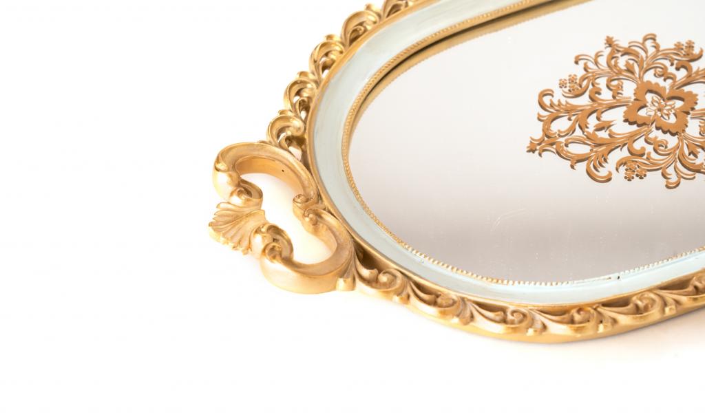 Fancy Tiffany Mirror Dish With Eidkom Mobarak Phrase 910g