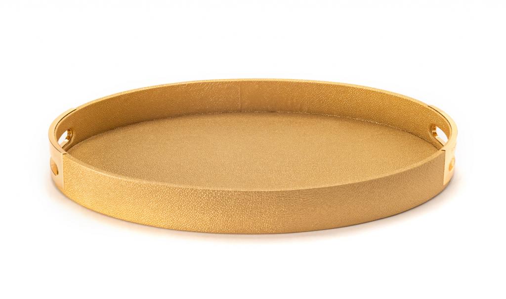 Fancy Gold Oval Leathered Tray With Kol 3am w Antom bkher Phrase 1480g
