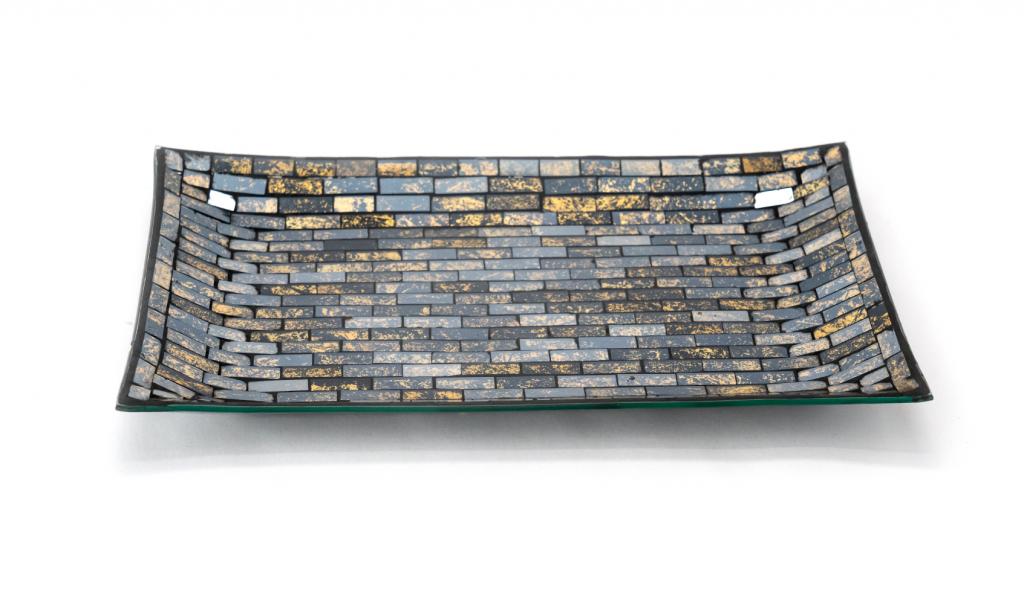 Congratulations Small Black And Gold Mosaic Rectangle Glass Plate