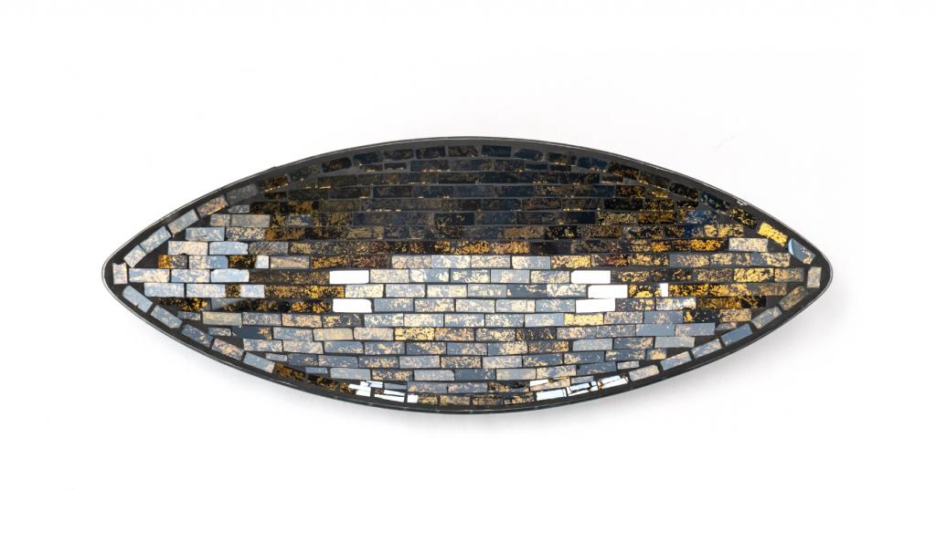 Big Black and Gold Mosaic Oval Glass Plate