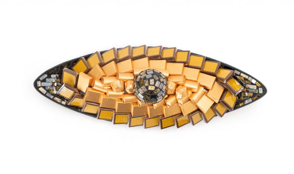 Congratulations Big Black and Gold Mosaic Oval Glass Plate