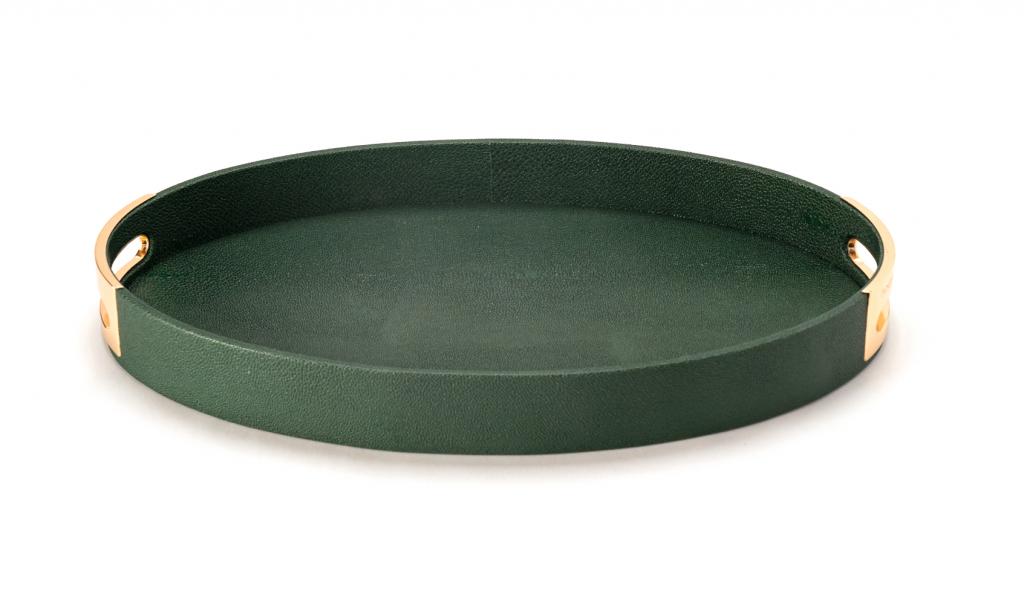 Fancy Green Oval Leathered Tray With Kol 3am w Antom bkher Phrase 2190g