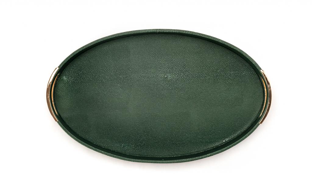 Fancy Green Oval Leathered Tray With Kol 3am w Antom bkher Phrase 1480g
