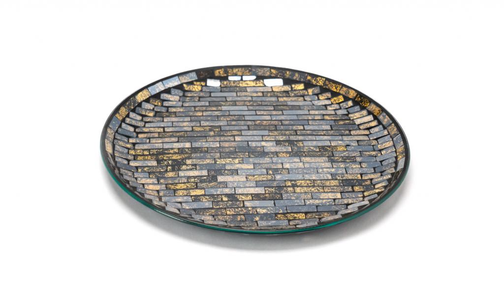 Get Well Soon Medium Black And Gold Mosaic Round Glass Plate
