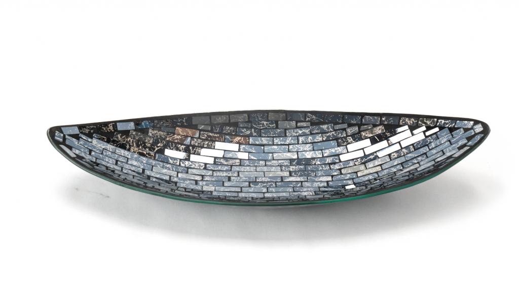 Big Black and Silver Mosaic Oval Glass Plate