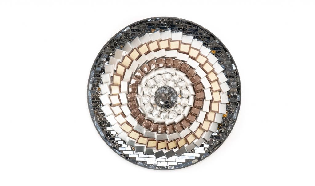 Congratulations Big Black And Silver Mosaic Round Glass Plate