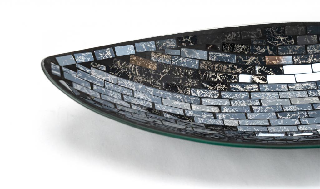 Congratulations Medium Black and Silver Mosaic Oval Glass Plate