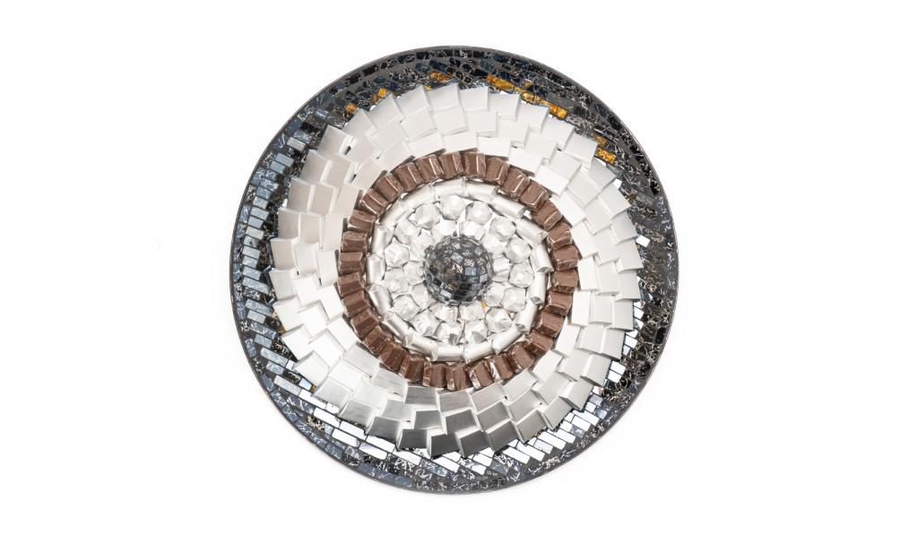 Big Black and Silver Mosaic Round Glass Plate