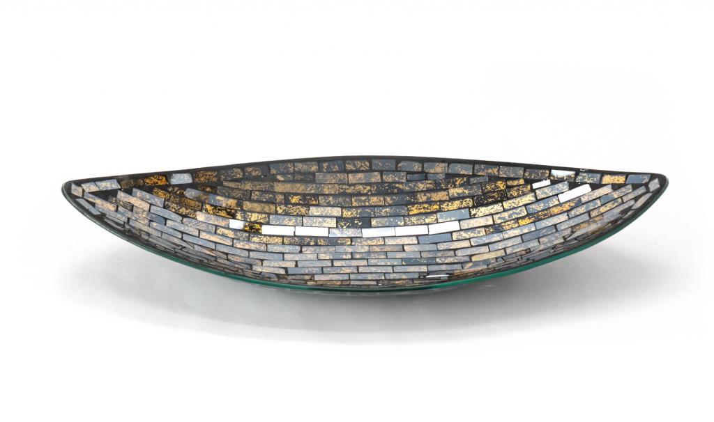 Congratulations Big Black and Gold Mosaic Oval Glass Plate