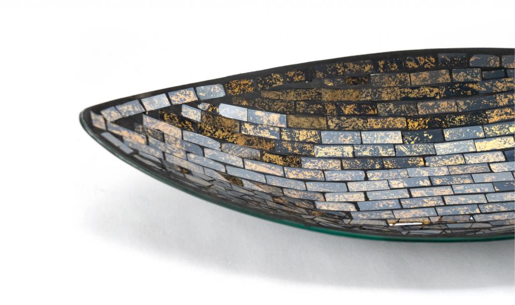Medium Black and Gold Mosaic Oval Glass Plate